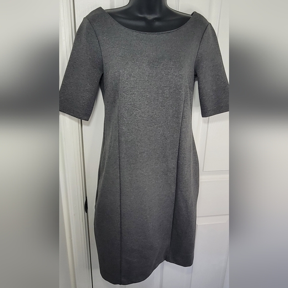 Banana Republic Shimmery Metallic Silver Gray Ponte Knit Sheath Cocktail Dress 4 - Picture 2 of 6